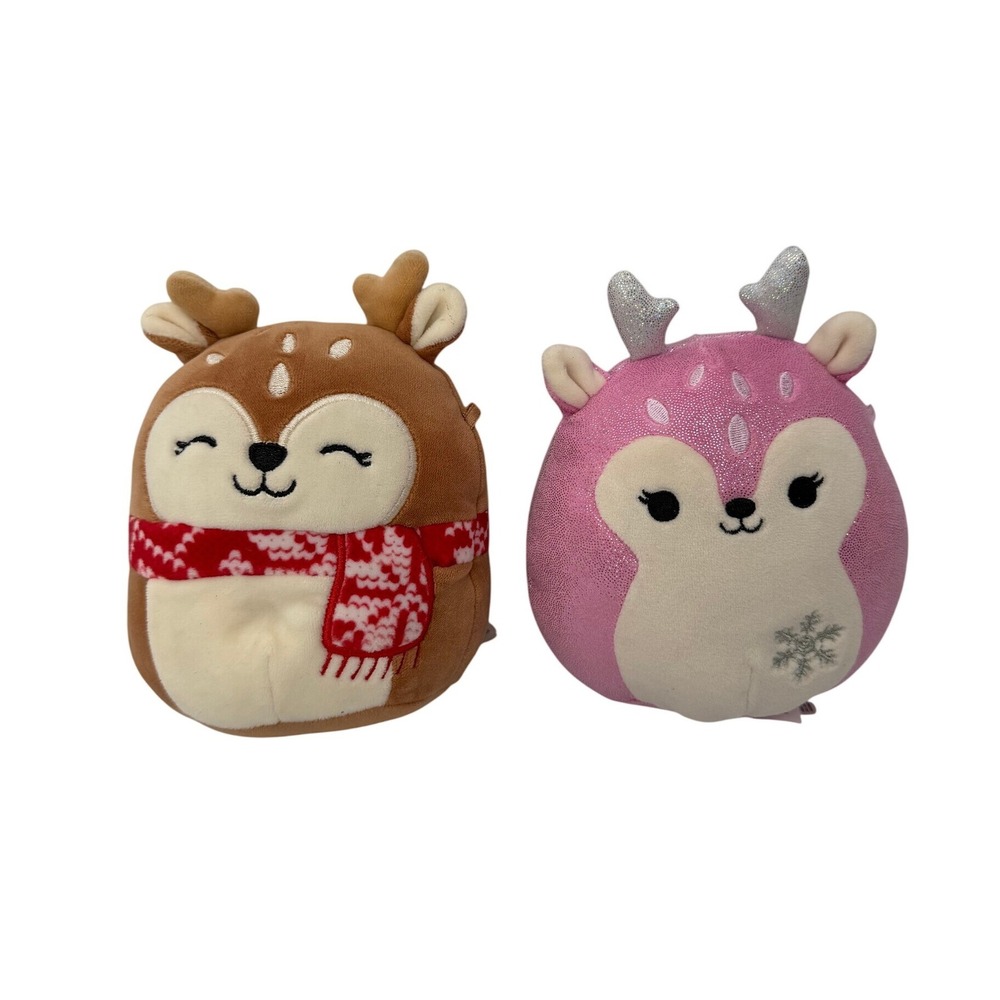 Squishmallows Reindeer Darla Fawn Pink Glitter Holiday Plush Set 5 Inch 2 Pack